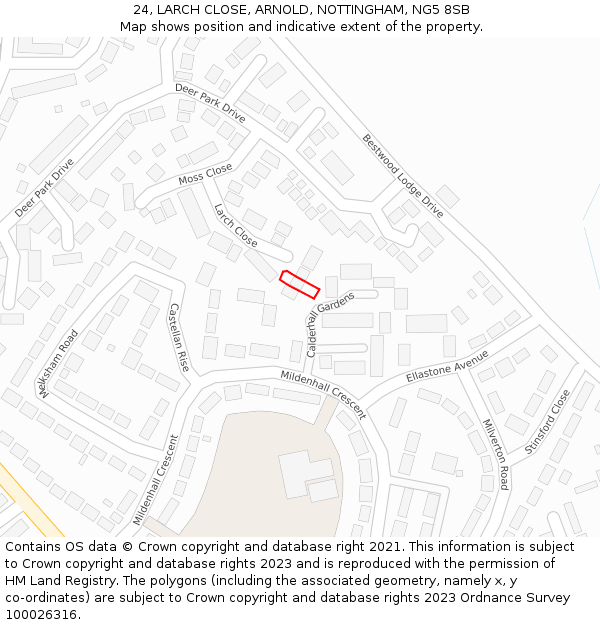 24, LARCH CLOSE, ARNOLD, NOTTINGHAM, NG5 8SB: Location map and indicative extent of plot