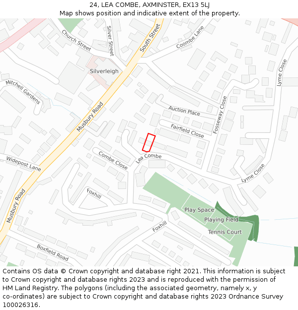 24, LEA COMBE, AXMINSTER, EX13 5LJ: Location map and indicative extent of plot
