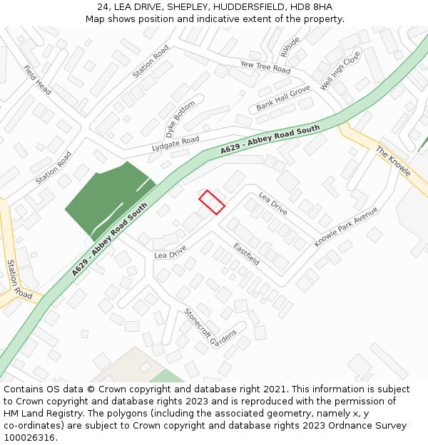 24, LEA DRIVE, SHEPLEY, HUDDERSFIELD, HD8 8HA: Location map and indicative extent of plot