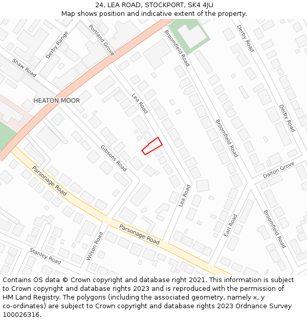 24, LEA ROAD, STOCKPORT, SK4 4JU: Location map and indicative extent of plot