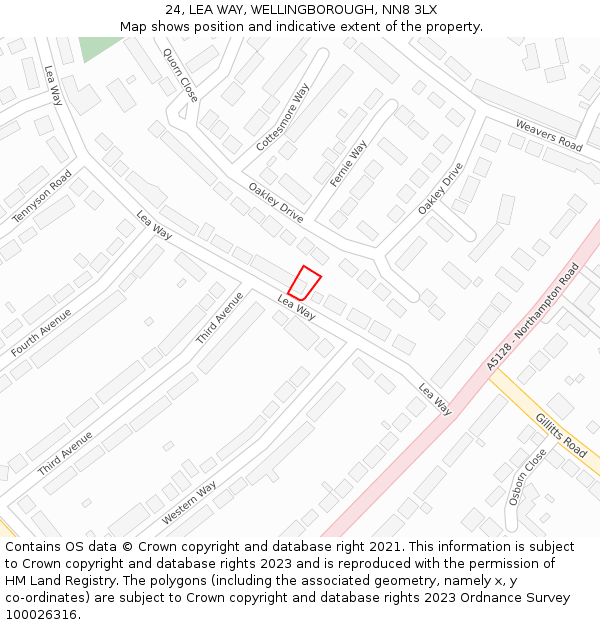 24, LEA WAY, WELLINGBOROUGH, NN8 3LX: Location map and indicative extent of plot