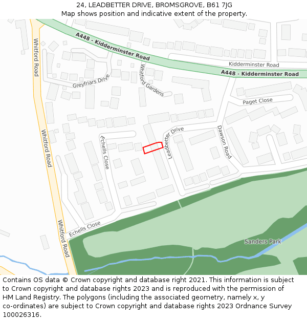 24, LEADBETTER DRIVE, BROMSGROVE, B61 7JG: Location map and indicative extent of plot