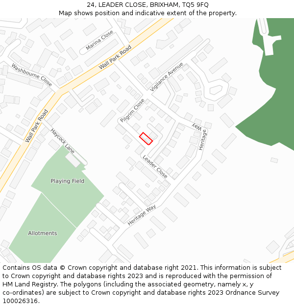 24, LEADER CLOSE, BRIXHAM, TQ5 9FQ: Location map and indicative extent of plot