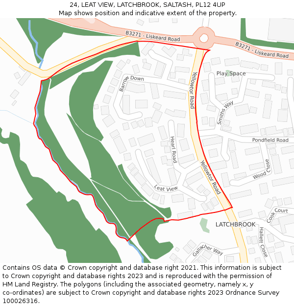 24, LEAT VIEW, LATCHBROOK, SALTASH, PL12 4UP: Location map and indicative extent of plot