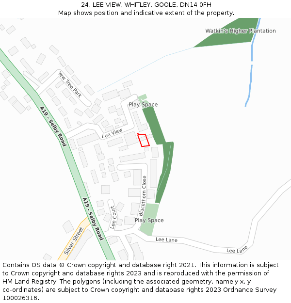 24, LEE VIEW, WHITLEY, GOOLE, DN14 0FH: Location map and indicative extent of plot