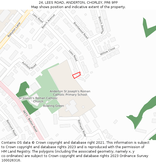 24, LEES ROAD, ANDERTON, CHORLEY, PR6 9PP: Location map and indicative extent of plot