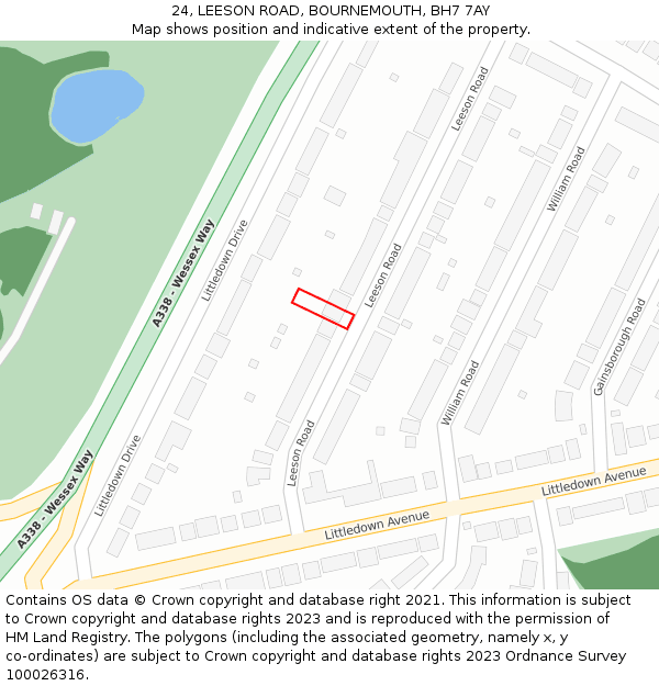 24, LEESON ROAD, BOURNEMOUTH, BH7 7AY: Location map and indicative extent of plot