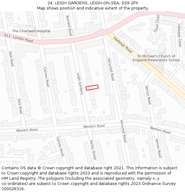 24, LEIGH GARDENS, LEIGH-ON-SEA, SS9 2PX: Location map and indicative extent of plot