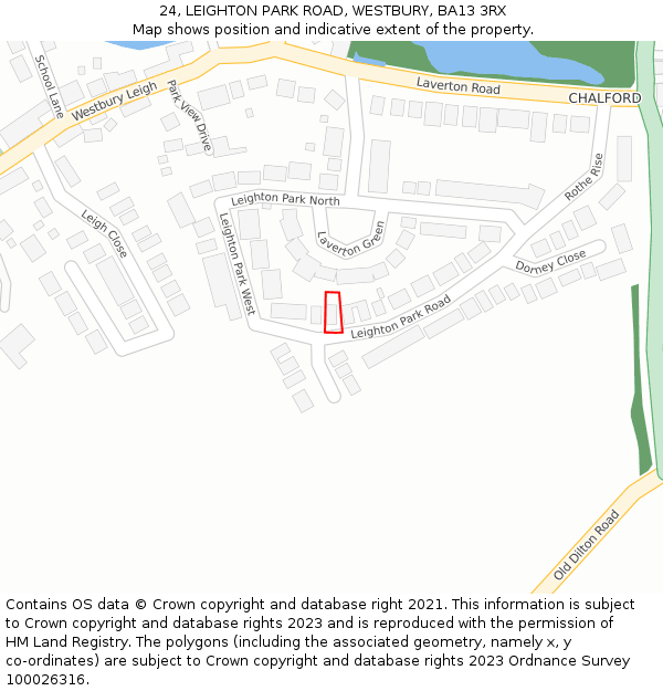 24, LEIGHTON PARK ROAD, WESTBURY, BA13 3RX: Location map and indicative extent of plot