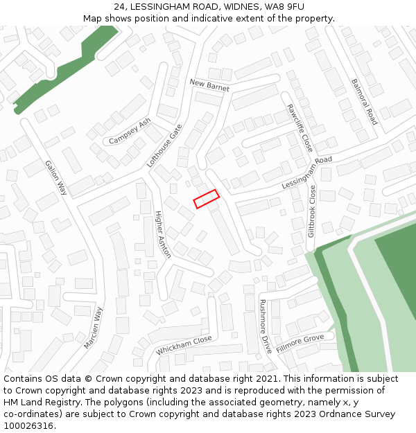 24, LESSINGHAM ROAD, WIDNES, WA8 9FU: Location map and indicative extent of plot