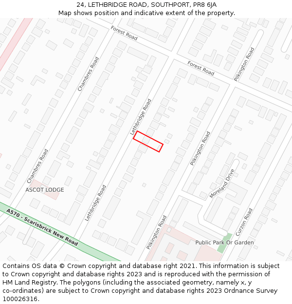 24, LETHBRIDGE ROAD, SOUTHPORT, PR8 6JA: Location map and indicative extent of plot