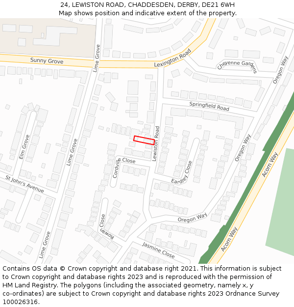 24, LEWISTON ROAD, CHADDESDEN, DERBY, DE21 6WH: Location map and indicative extent of plot