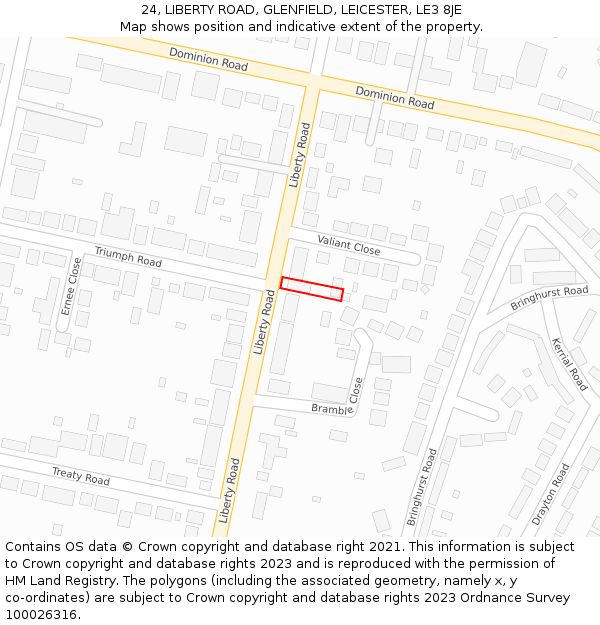 24, LIBERTY ROAD, GLENFIELD, LEICESTER, LE3 8JE: Location map and indicative extent of plot