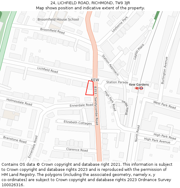 24, LICHFIELD ROAD, RICHMOND, TW9 3JR: Location map and indicative extent of plot