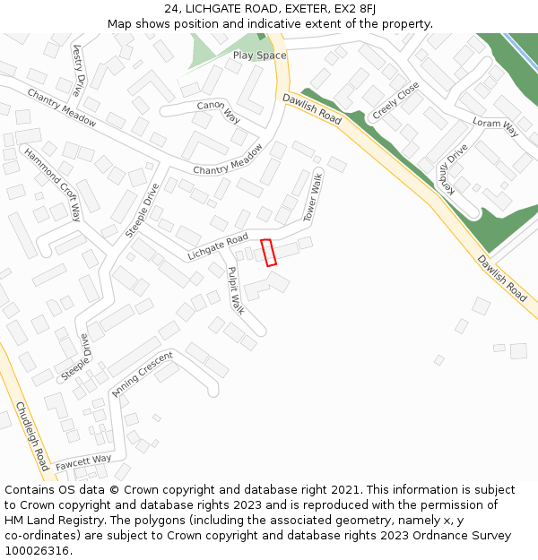 24, LICHGATE ROAD, EXETER, EX2 8FJ: Location map and indicative extent of plot