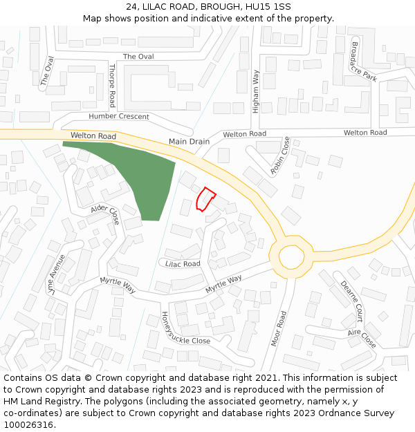 24, LILAC ROAD, BROUGH, HU15 1SS: Location map and indicative extent of plot
