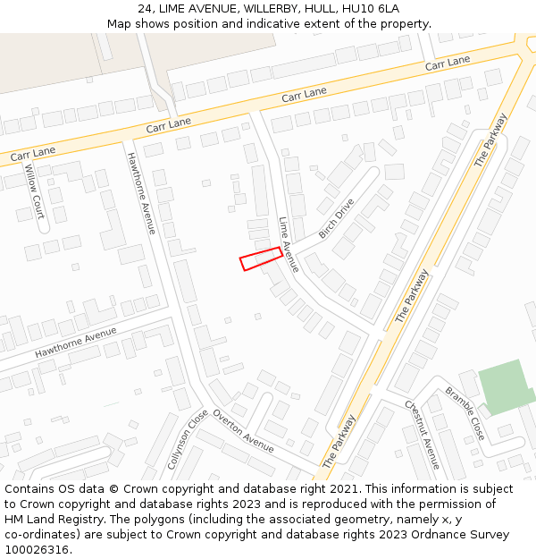 24, LIME AVENUE, WILLERBY, HULL, HU10 6LA: Location map and indicative extent of plot