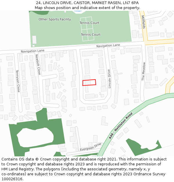 24, LINCOLN DRIVE, CAISTOR, MARKET RASEN, LN7 6PA: Location map and indicative extent of plot