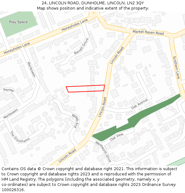 24, LINCOLN ROAD, DUNHOLME, LINCOLN, LN2 3QY: Location map and indicative extent of plot