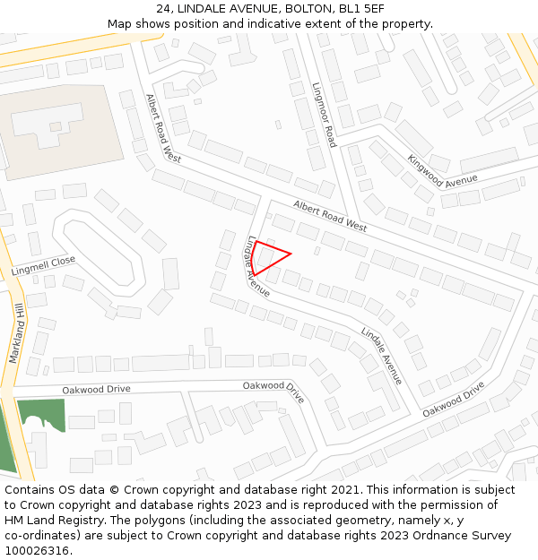 24, LINDALE AVENUE, BOLTON, BL1 5EF: Location map and indicative extent of plot