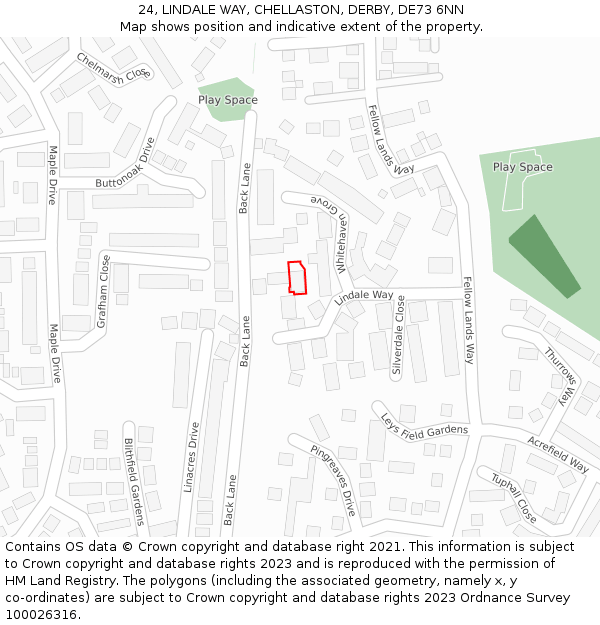 24, LINDALE WAY, CHELLASTON, DERBY, DE73 6NN: Location map and indicative extent of plot