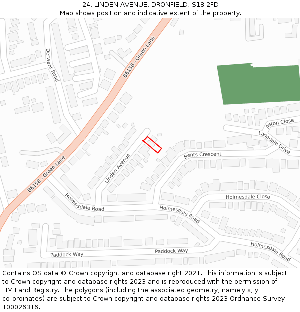 24, LINDEN AVENUE, DRONFIELD, S18 2FD: Location map and indicative extent of plot