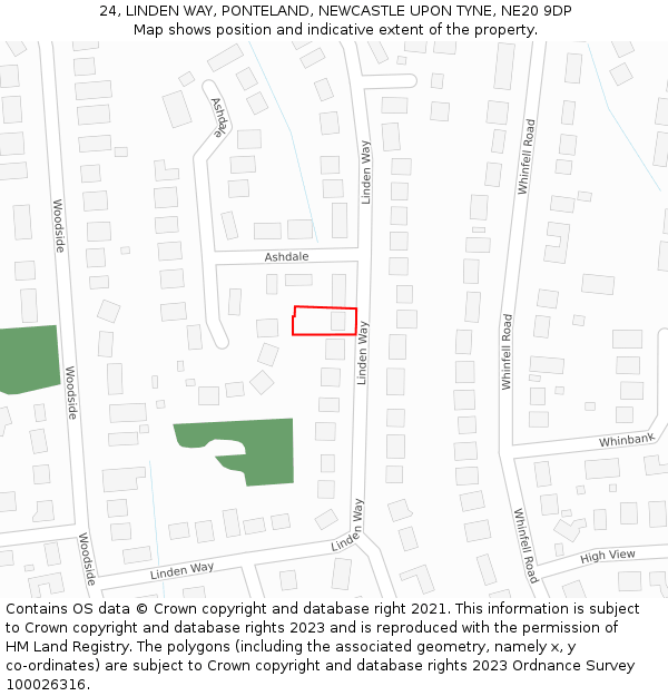 24, LINDEN WAY, PONTELAND, NEWCASTLE UPON TYNE, NE20 9DP: Location map and indicative extent of plot