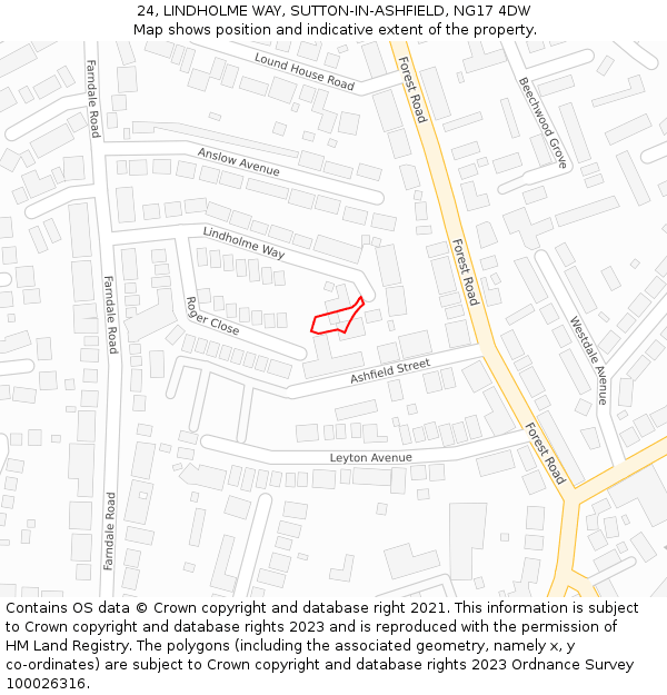 24, LINDHOLME WAY, SUTTON-IN-ASHFIELD, NG17 4DW: Location map and indicative extent of plot