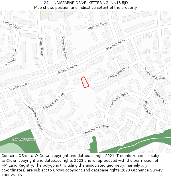 24, LINDISFARNE DRIVE, KETTERING, NN15 5JD: Location map and indicative extent of plot