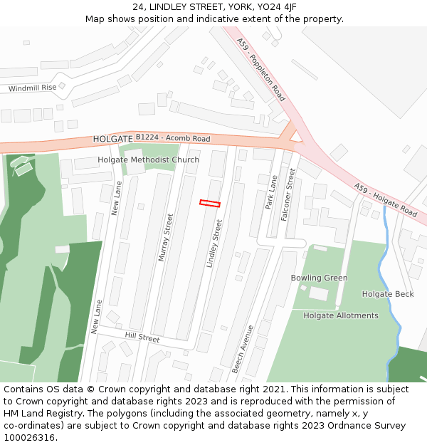 24, LINDLEY STREET, YORK, YO24 4JF: Location map and indicative extent of plot