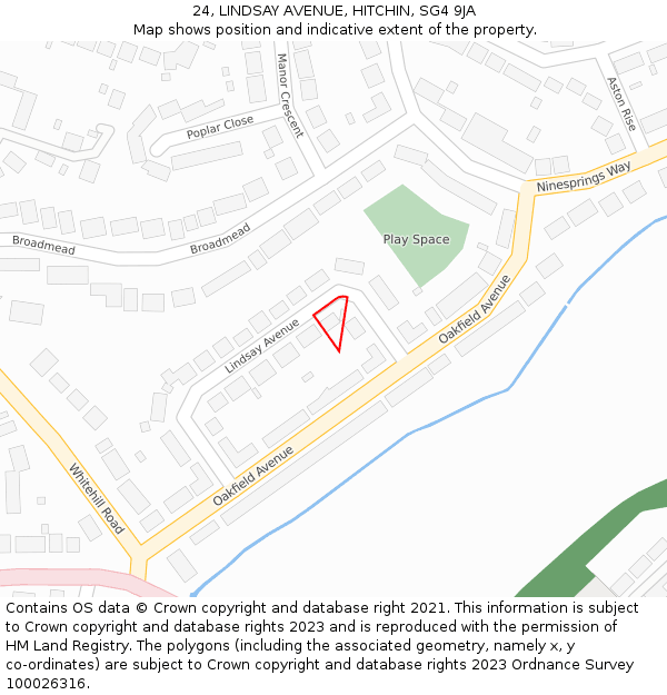 24, LINDSAY AVENUE, HITCHIN, SG4 9JA: Location map and indicative extent of plot