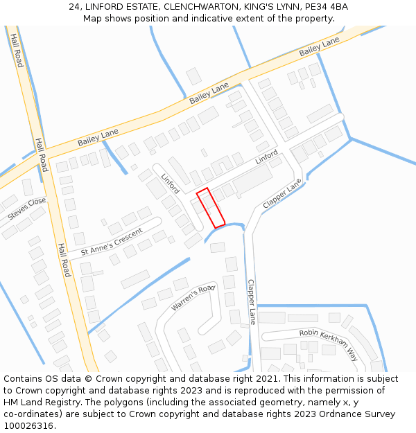 24, LINFORD ESTATE, CLENCHWARTON, KING'S LYNN, PE34 4BA: Location map and indicative extent of plot