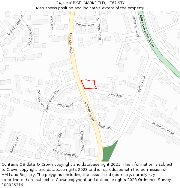 24, LINK RISE, MARKFIELD, LE67 9TY: Location map and indicative extent of plot
