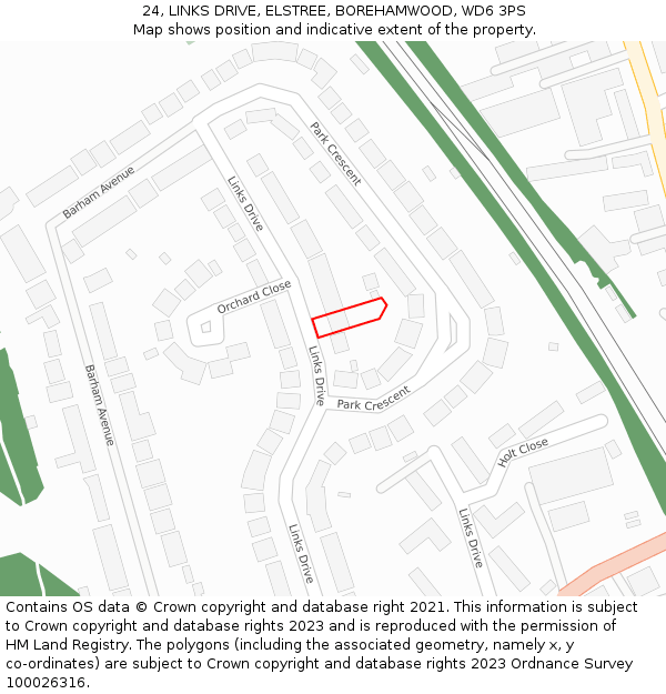 24, LINKS DRIVE, ELSTREE, BOREHAMWOOD, WD6 3PS: Location map and indicative extent of plot