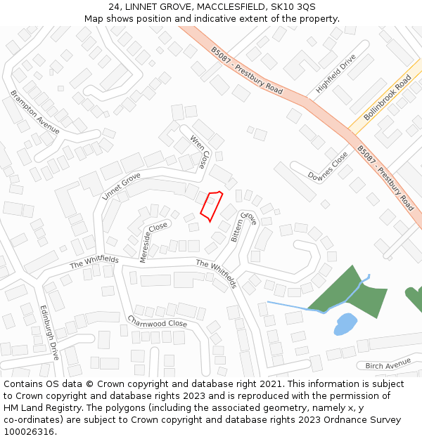 24, LINNET GROVE, MACCLESFIELD, SK10 3QS: Location map and indicative extent of plot