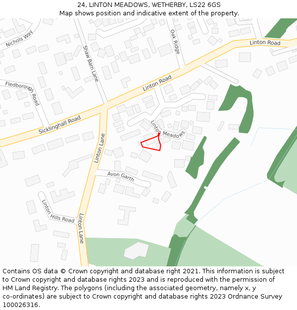 24, LINTON MEADOWS, WETHERBY, LS22 6GS: Location map and indicative extent of plot