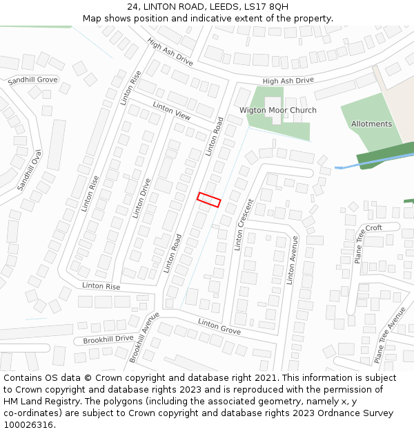 24, LINTON ROAD, LEEDS, LS17 8QH: Location map and indicative extent of plot