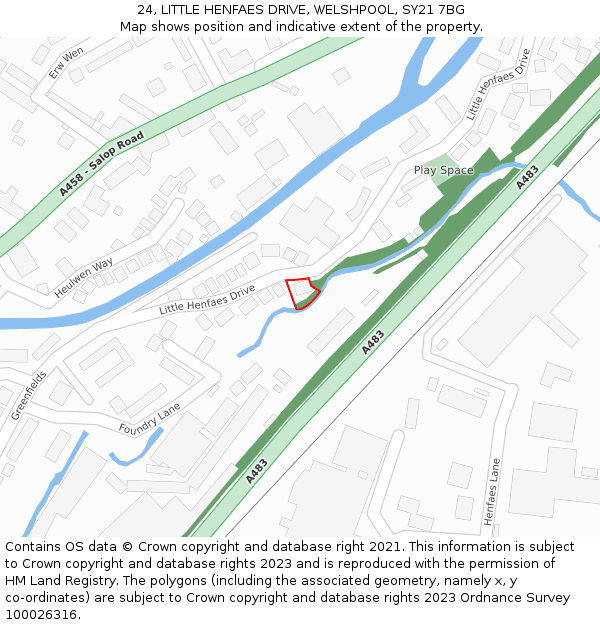 24, LITTLE HENFAES DRIVE, WELSHPOOL, SY21 7BG: Location map and indicative extent of plot