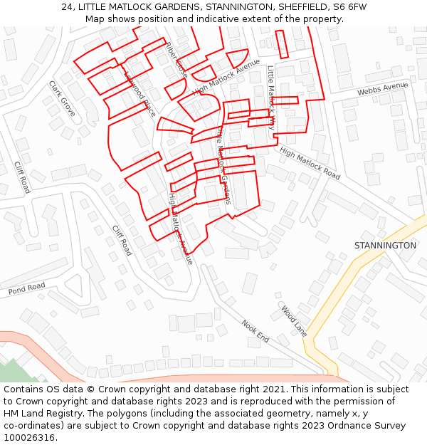 24, LITTLE MATLOCK GARDENS, STANNINGTON, SHEFFIELD, S6 6FW: Location map and indicative extent of plot