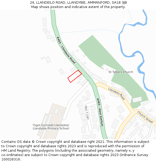24, LLANDEILO ROAD, LLANDYBIE, AMMANFORD, SA18 3JB: Location map and indicative extent of plot