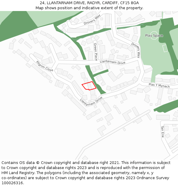 24, LLANTARNAM DRIVE, RADYR, CARDIFF, CF15 8GA: Location map and indicative extent of plot