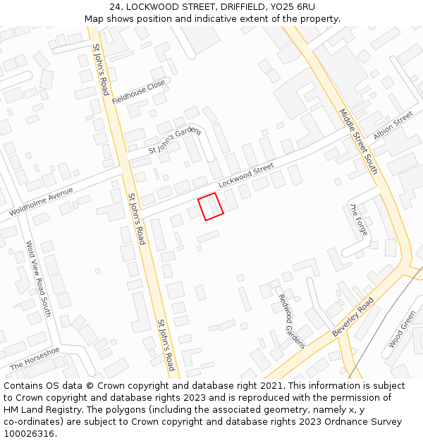 24, LOCKWOOD STREET, DRIFFIELD, YO25 6RU: Location map and indicative extent of plot