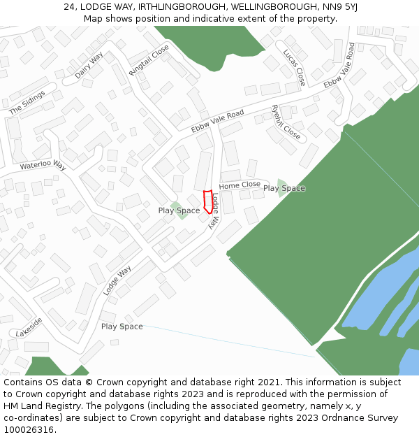 24, LODGE WAY, IRTHLINGBOROUGH, WELLINGBOROUGH, NN9 5YJ: Location map and indicative extent of plot