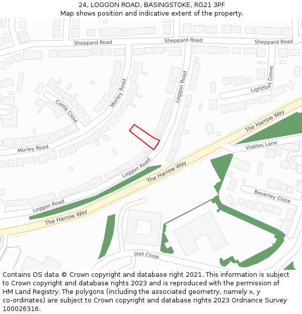 24, LOGGON ROAD, BASINGSTOKE, RG21 3PF: Location map and indicative extent of plot