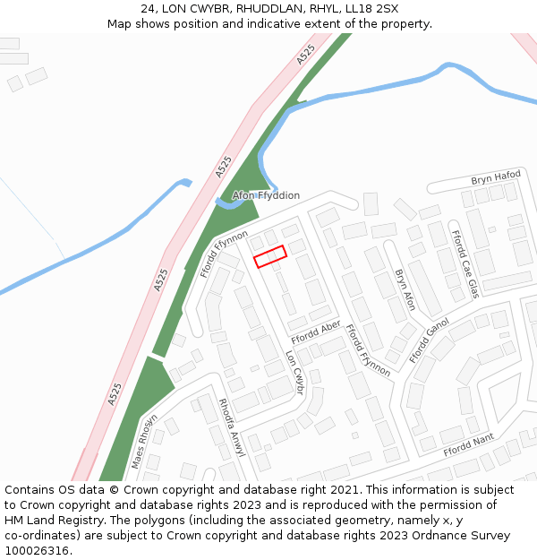 24, LON CWYBR, RHUDDLAN, RHYL, LL18 2SX: Location map and indicative extent of plot