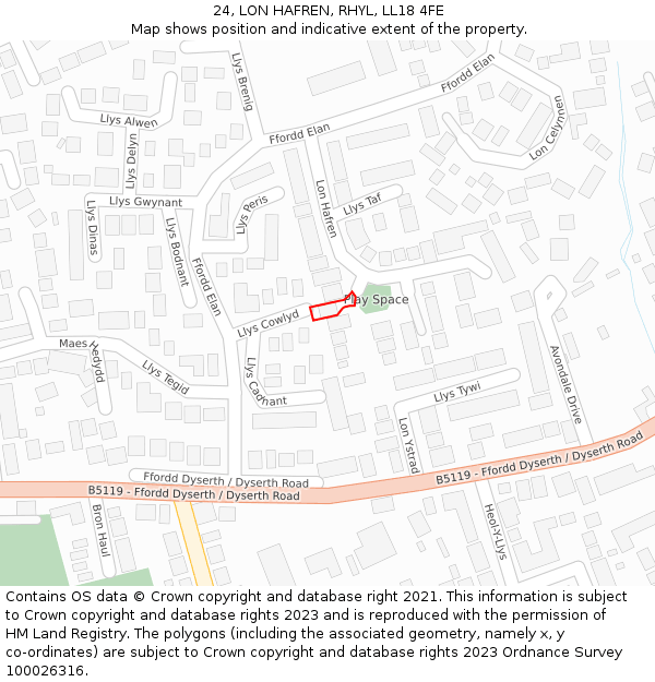 24, LON HAFREN, RHYL, LL18 4FE: Location map and indicative extent of plot