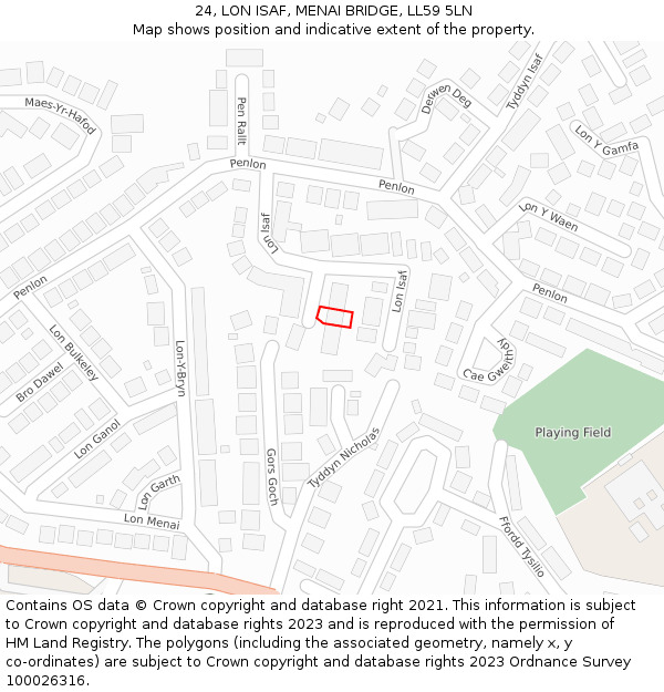 24, LON ISAF, MENAI BRIDGE, LL59 5LN: Location map and indicative extent of plot