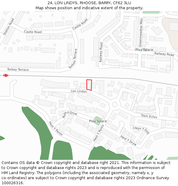 24, LON LINDYS, RHOOSE, BARRY, CF62 3LU: Location map and indicative extent of plot