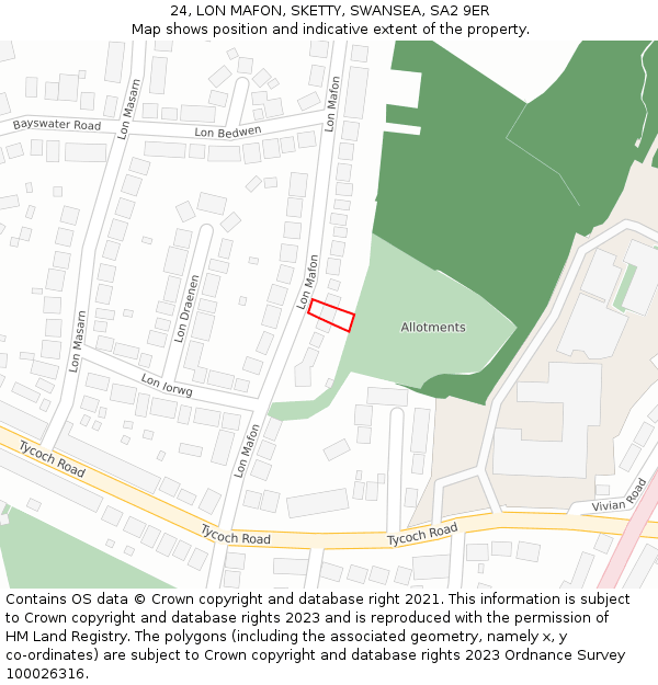 24, LON MAFON, SKETTY, SWANSEA, SA2 9ER: Location map and indicative extent of plot