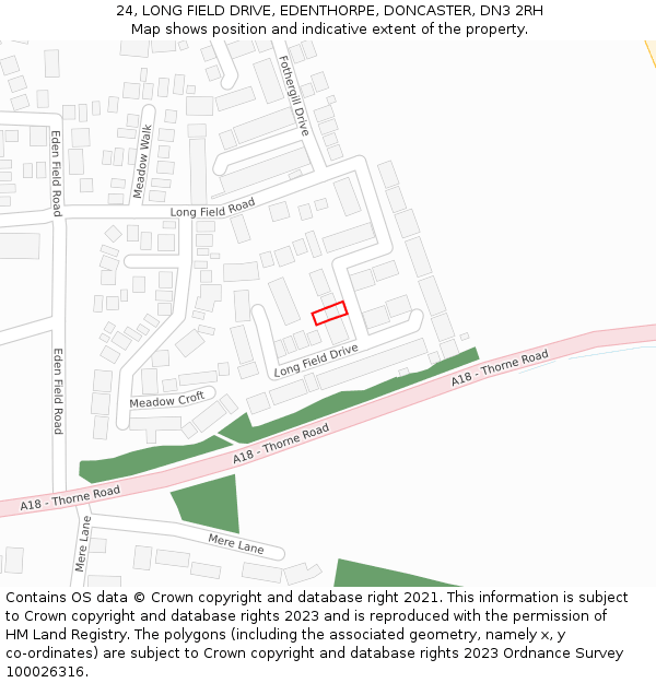 24, LONG FIELD DRIVE, EDENTHORPE, DONCASTER, DN3 2RH: Location map and indicative extent of plot